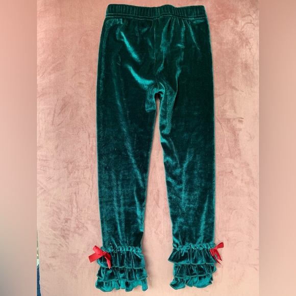 Matilda Jane Christmas Tinsel Green Velvet Ruffle Leggings Girls Size 4 - Picture 2 of 3